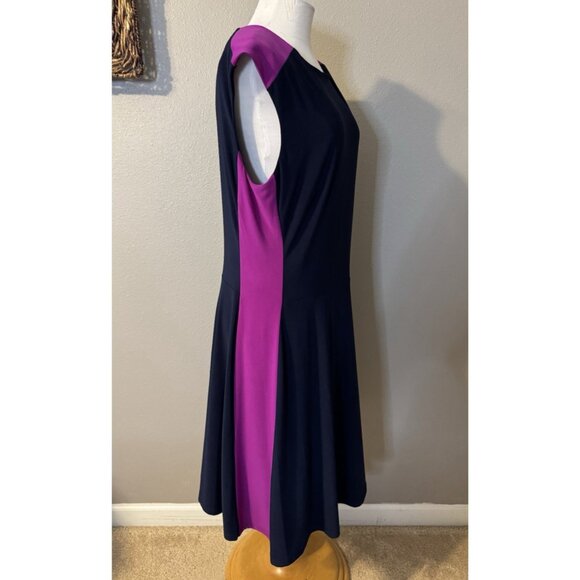Ralph Lauren Dress 16 Magenta Sides Navy Blue Stretch Church Career Party - Picture 7 of 12